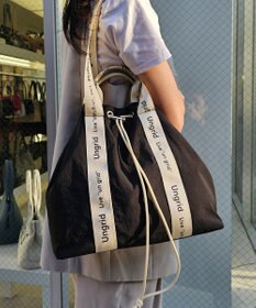 style code 【Ungrid/アングリッド】撥水.軽量ソフトナイロン　ロゴテープ 牛革ハンドル　2WAY 巾着トートバッグ