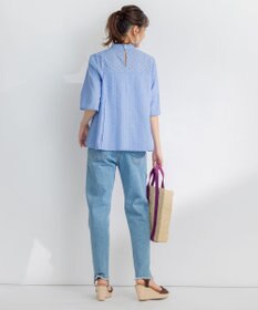 組曲 【WEB限定色あり】エンブロイダリーレース　ハイネック半袖ブラウス