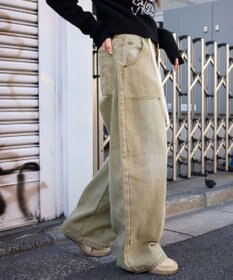 WEGO ヴィンテージウォッシュダックダブルニーバギーパンツ