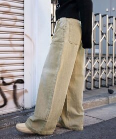 WEGO ヴィンテージウォッシュダックダブルニーバギーパンツ