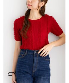 Te chichi フリンジニットハーフスリーブトップス