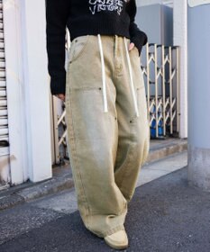 WEGO ヴィンテージウォッシュダックダブルニーバギーパンツ