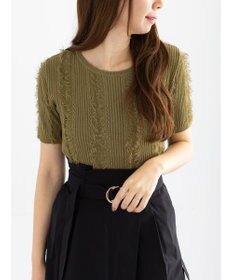 Te chichi フリンジニットハーフスリーブトップス
