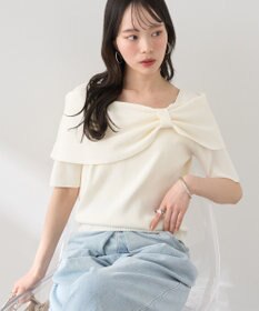 earth music&ecology リボン半袖ニットプルオーバー