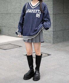 WEGO ベースボールグラフィックプルオーバーニット