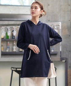 Tiaclasse 【洗える】パールポケット付きニットチュニックパーカー