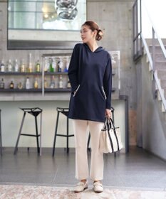 Tiaclasse 【洗える】パールポケット付きニットチュニックパーカー