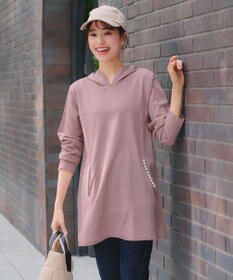 Tiaclasse 【洗える】パールポケット付きニットチュニックパーカー