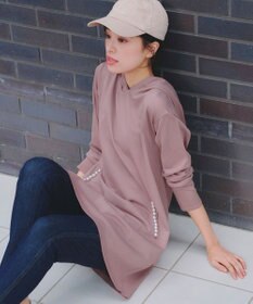 Tiaclasse 【洗える】パールポケット付きニットチュニックパーカー