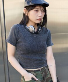 WEGO ヴィンテージウォッシュワンポイントリブT