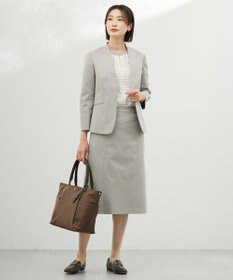 J.PRESS LADIES 【セットアップ対応・洗える・撥水】コットンFITTY ノーカラー ジャケット