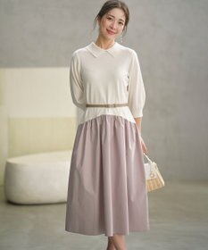 組曲 襟付きドッキング ニットワンピース