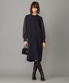 ICB 【洗える】クロスコンビ シャツドッキング ニットワンピース