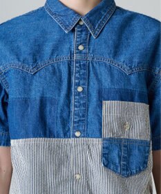 Ripo trenta anni PATCH WORK DENIM SH クロップド丈 デニムシャツ