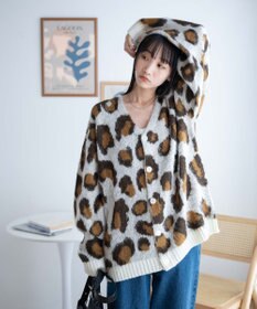 WEGO モヘアライク総柄BIGカーディガン