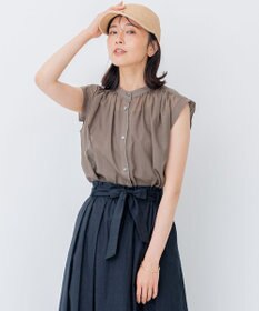23区 L 【洗える】シアーストライプ ノースリーブ ブラウス