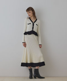 【CORCOVADO】ラインニットワンピース　バイカラー　フレア　ベージュS CORCOVADO】ラインニットワンピース バイカラー フレア ベージュS