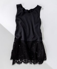 23区 L 【洗える】レースコンビストレッチ マットサテン インナー タンクトップ ブラック系