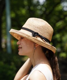 石田製帽 ラフィア糸入りかぎ編みポークセーラ　細リボン