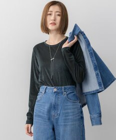 23区 【洗える】シアーベロア ロングスリーブ Tシャツ ダークグリーン系