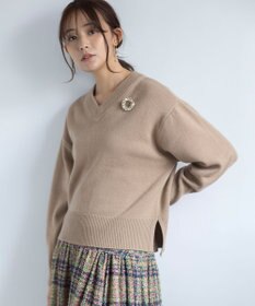 組曲 【8色展開・手洗い可】ウールカシミヤミックス Vネックニット