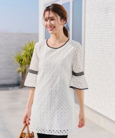 Tiaclasse 【小倉優子さん着用・洗える】パンチングレース配色チュニック