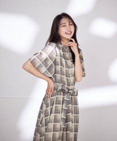 Tiaclasse 【新色追加・洗える】チェック柄フレア袖シアーワンピース