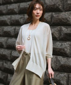 23区 L シャイニーシアー フロントオープン カーディガン アイボリー系