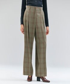 BEIGE， SELMA / チェックウールハイウエストタックパンツ Camel × Nude