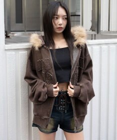 WEGO 裏起毛ファーフードBIGZIPパーカー