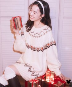 earth music&ecology 【予約】Disney/ミッキー刺繍ノルディックニットチュニック