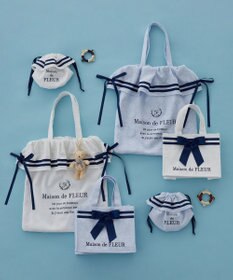 Maison de FLEUR ラインリボンジャカード巾着ポーチ