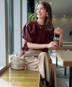 UNFILO 【洗える】リネンミックスツイル ワイドパンツ