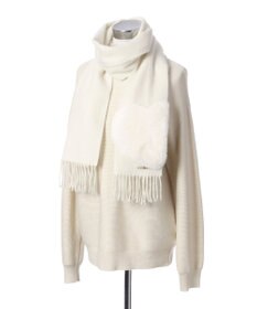 MOONBAT 【WEB限定】フルラ (FURLA)エコファー付きマフラー 無地×ハート　ウールマフラー ロゴプレート付き