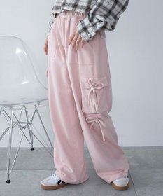 WEGO 【ウエストゴム】リボンカーゴスウェットパンツ