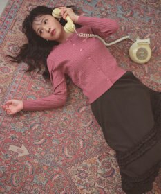 Feroux ケーブル編み×リボン刺繍 ニット カーディガン