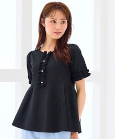 Feroux 【洗える】フリルデザインペプラムニットトップス