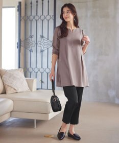 Tiaclasse 【洗える】キーネックバックツイストポンチチュニックブラウス