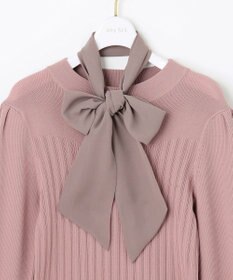ANY SIS 【2WAY】リボン付き パフスリーブリブ ニット