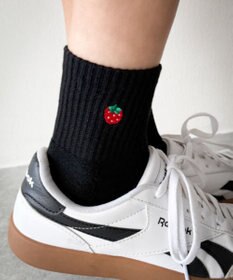 WEGO モチーフ刺繍アンクル底パイルソックス