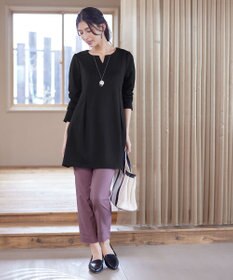 Tiaclasse 【洗える】キーネックバックツイストポンチチュニックブラウス