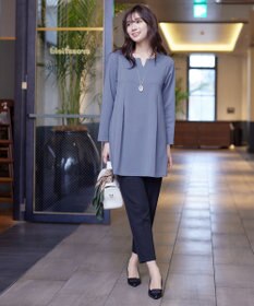 Tiaclasse 【洗える】キーネックバックツイストポンチチュニックブラウス