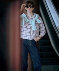 J.PRESS LADIES 【洗える】コンパクトチェック スタンドカラー ブラウス