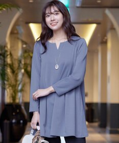 Tiaclasse 【洗える】キーネックバックツイストポンチチュニックブラウス