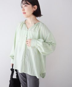 Green Parks ドロストネックシアーストライプチュニック