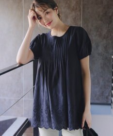 Tiaclasse 【洗える】パンチングレースピンタックチュニックブラウス