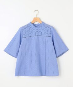 組曲 【WEB限定色あり】エンブロイダリーレース　ハイネック半袖ブラウス