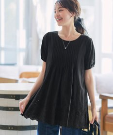 Tiaclasse 【洗える】パンチングレースピンタックチュニックブラウス