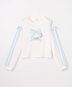 ANY KIDS 肩開きライン入り リボン長袖Tシャツ
