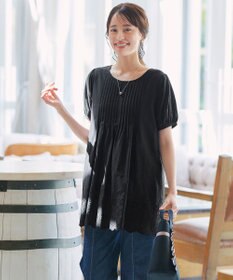 Tiaclasse 【洗える】パンチングレースピンタックチュニックブラウス